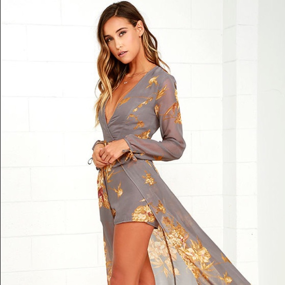 Fine and dandelion grey floral print romper